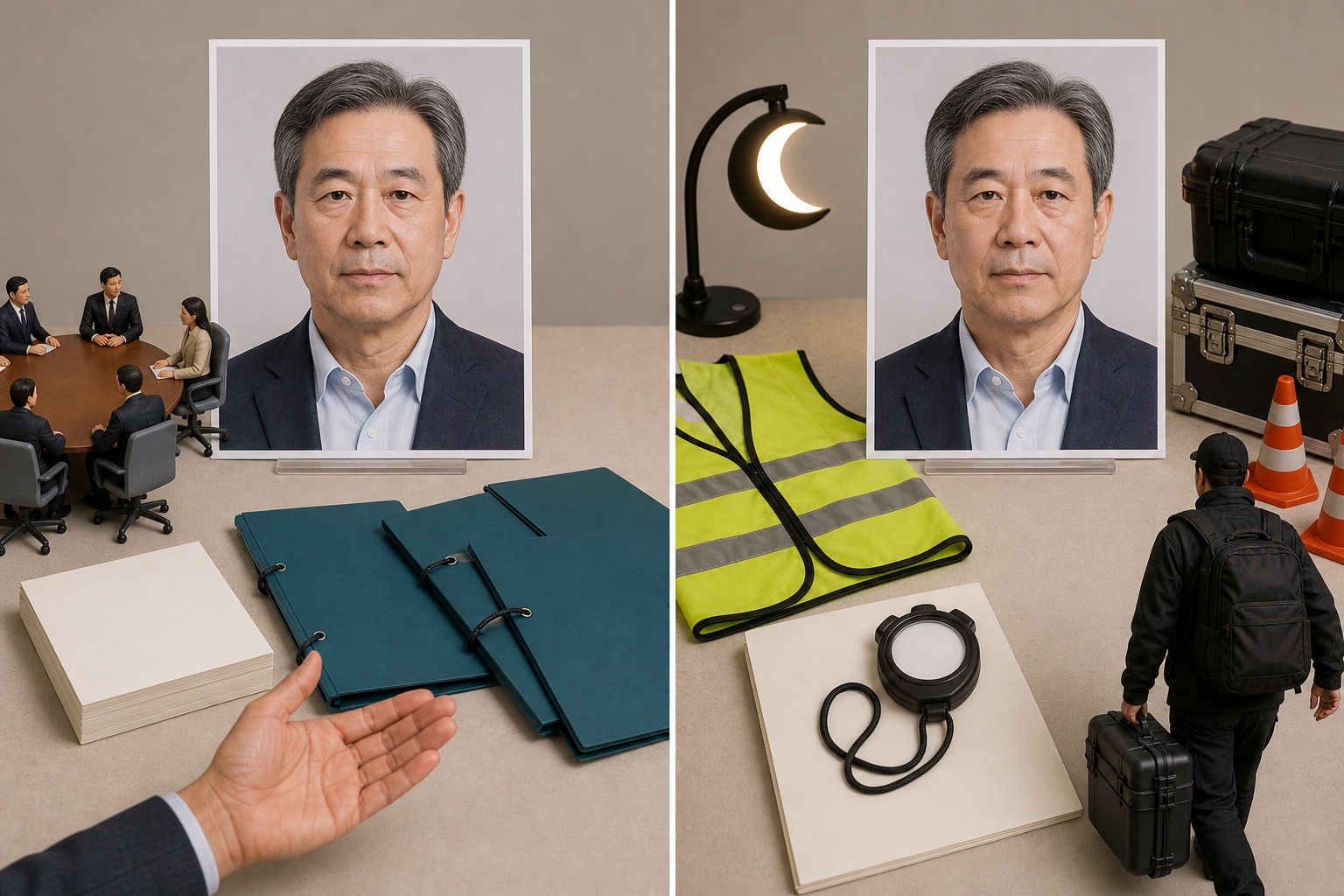 同一张年长头像在谈判与高强度夜间任务中的角色对比