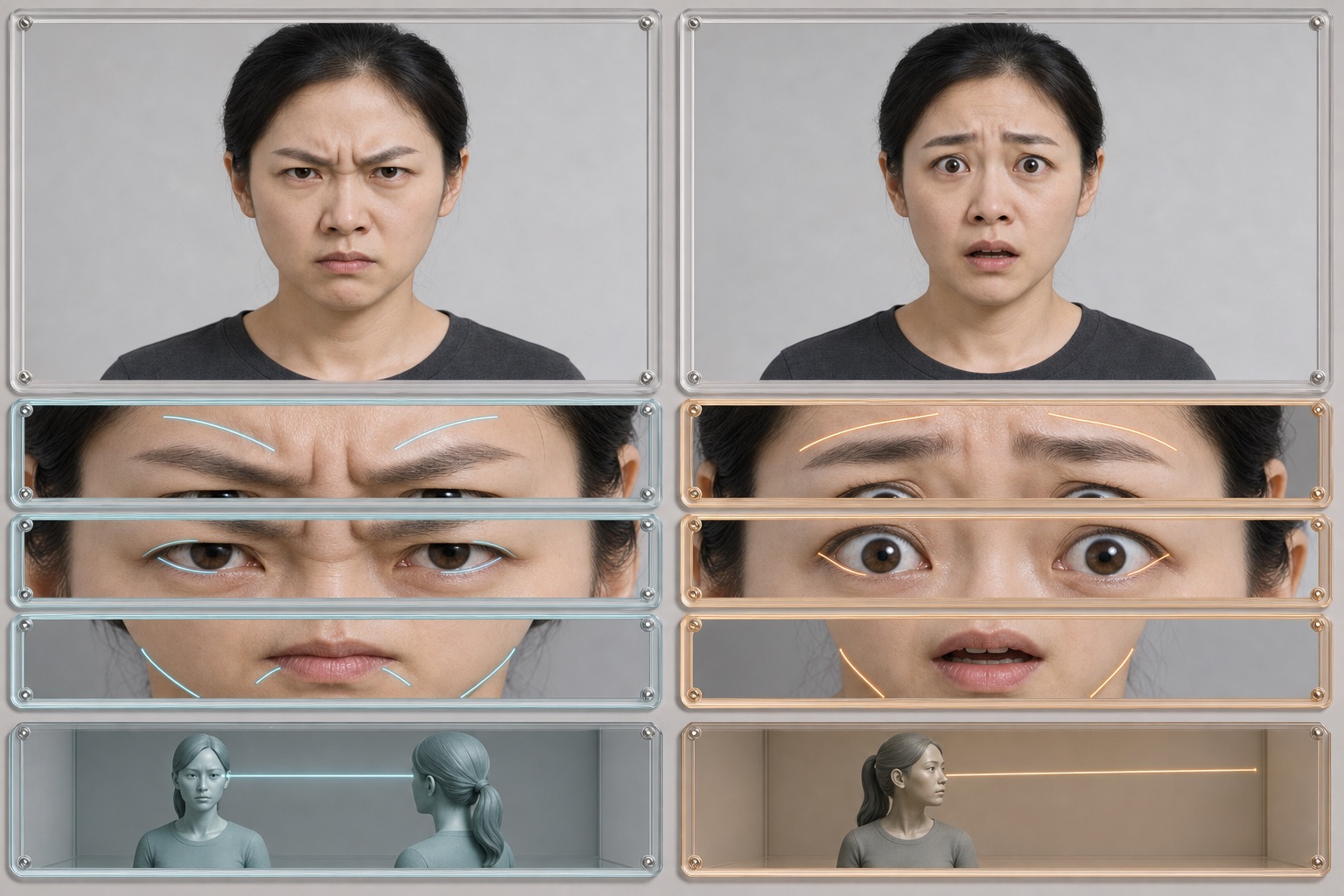同一身份愤怒与恐惧表达在眉部眼睑眼白和整脸组合上的差异