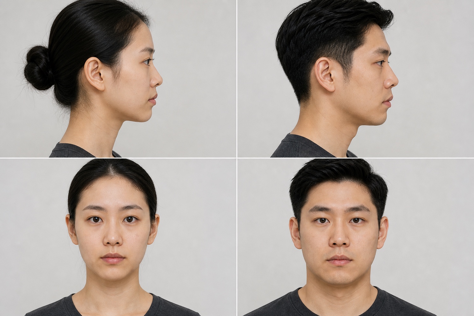 侧面颏点投影相同但正面宽度和垂直高度不同的双病例多视图
