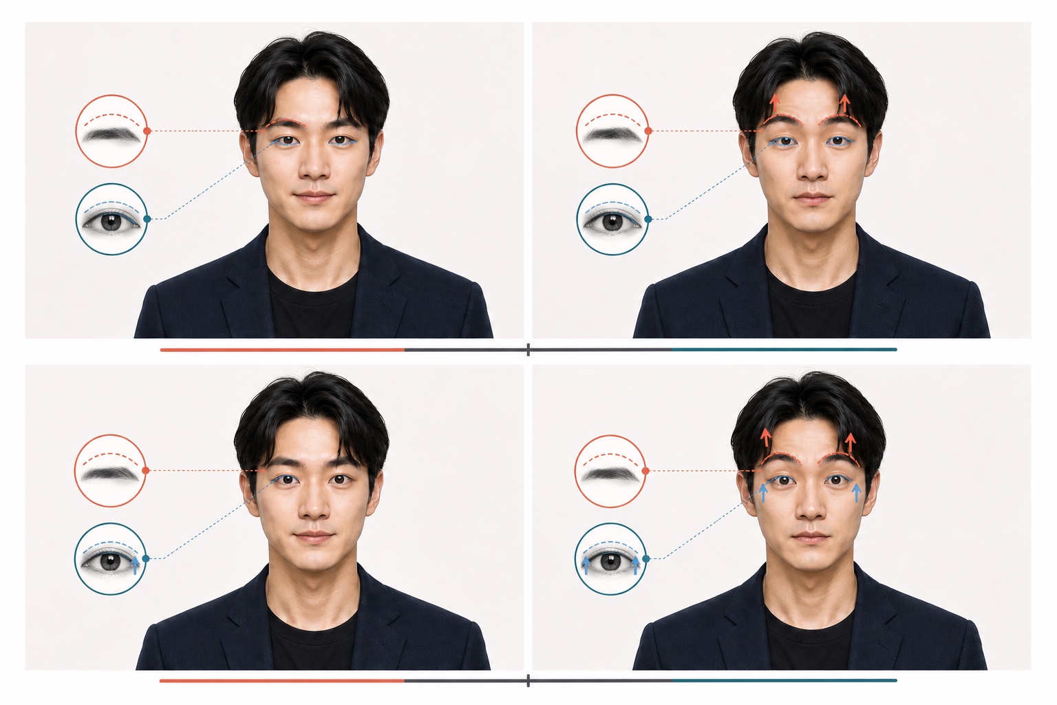 同一人物只抬眉只提上眼睑与眉眼共同变化的三栏