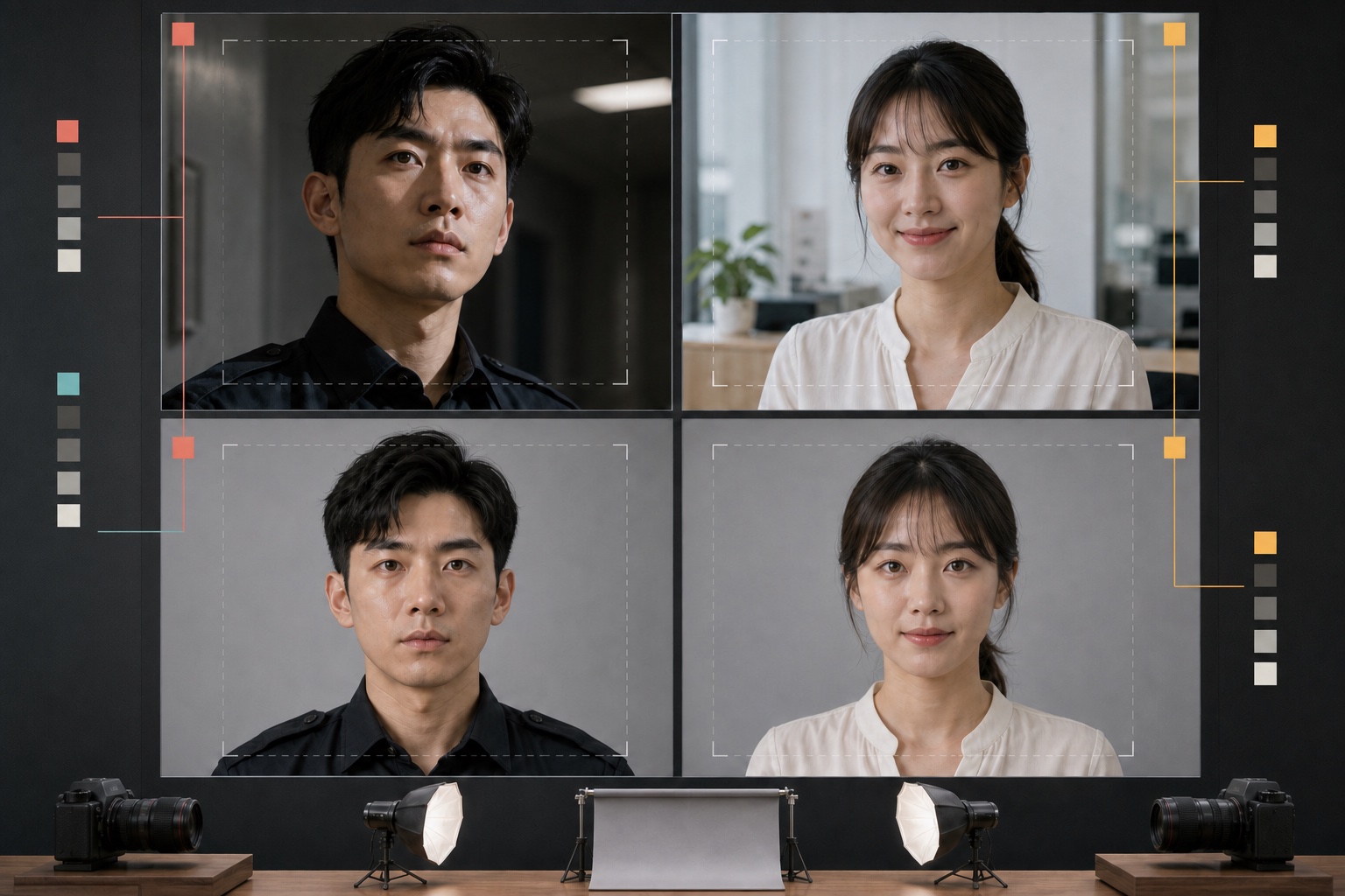 同一保安与客服在部门照片规范和统一柔光复拍下的脸宽印象对照