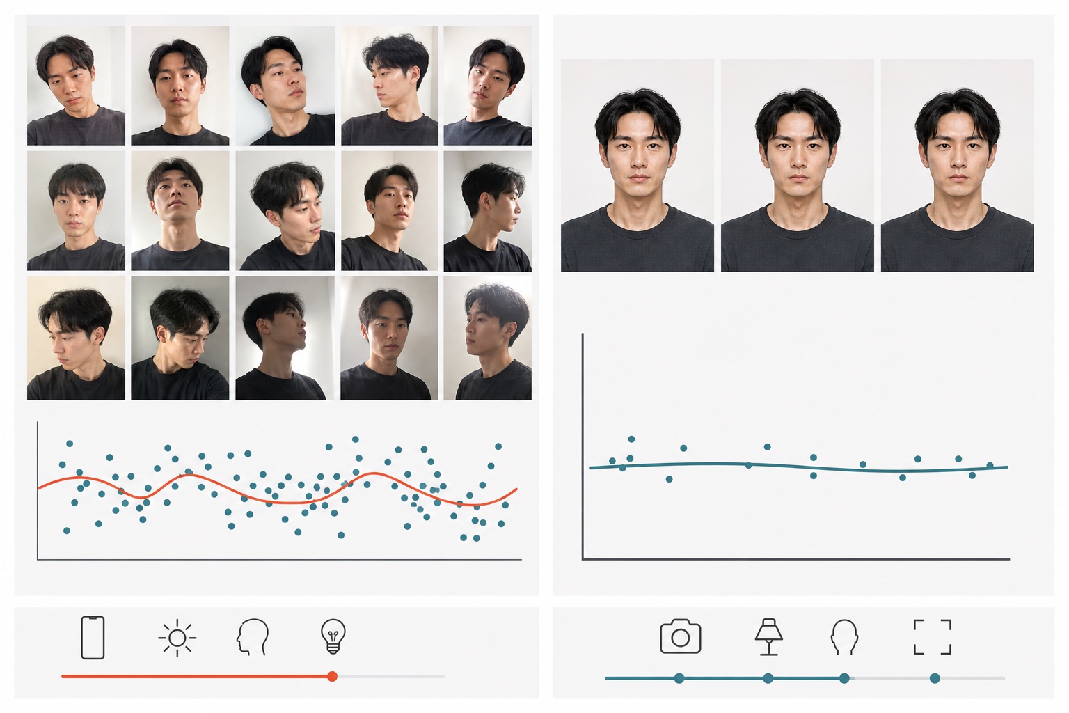同日角度不同的自拍分数噪声与标准月度记录对照