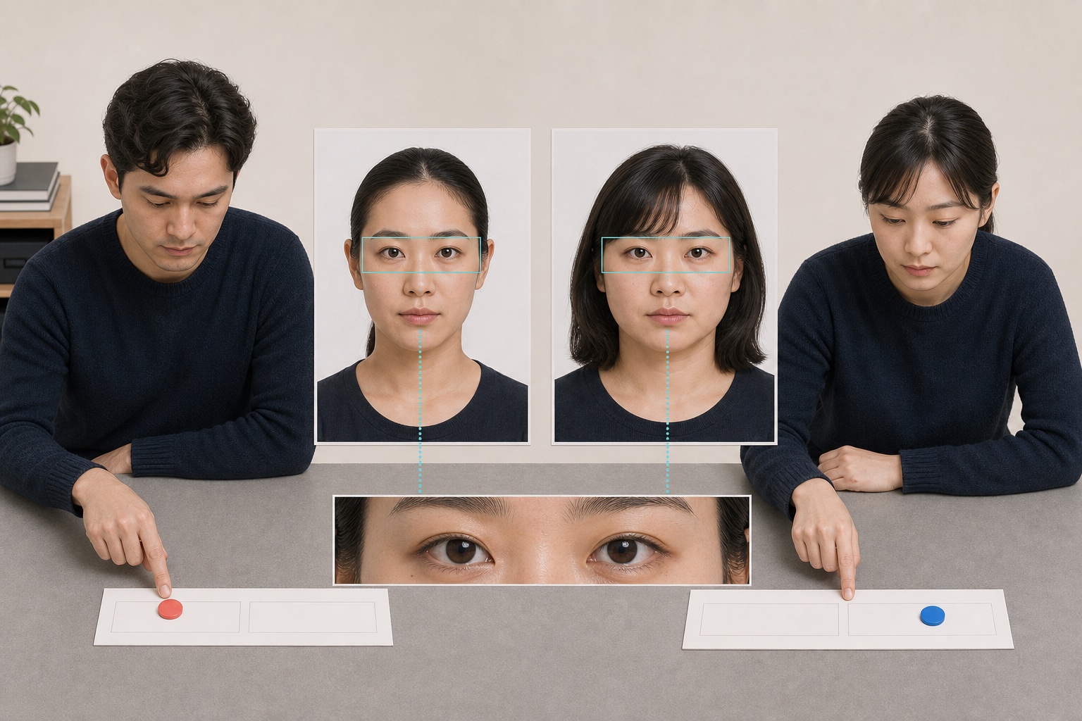 完全相同的眼部照片带放进两张不同整脸