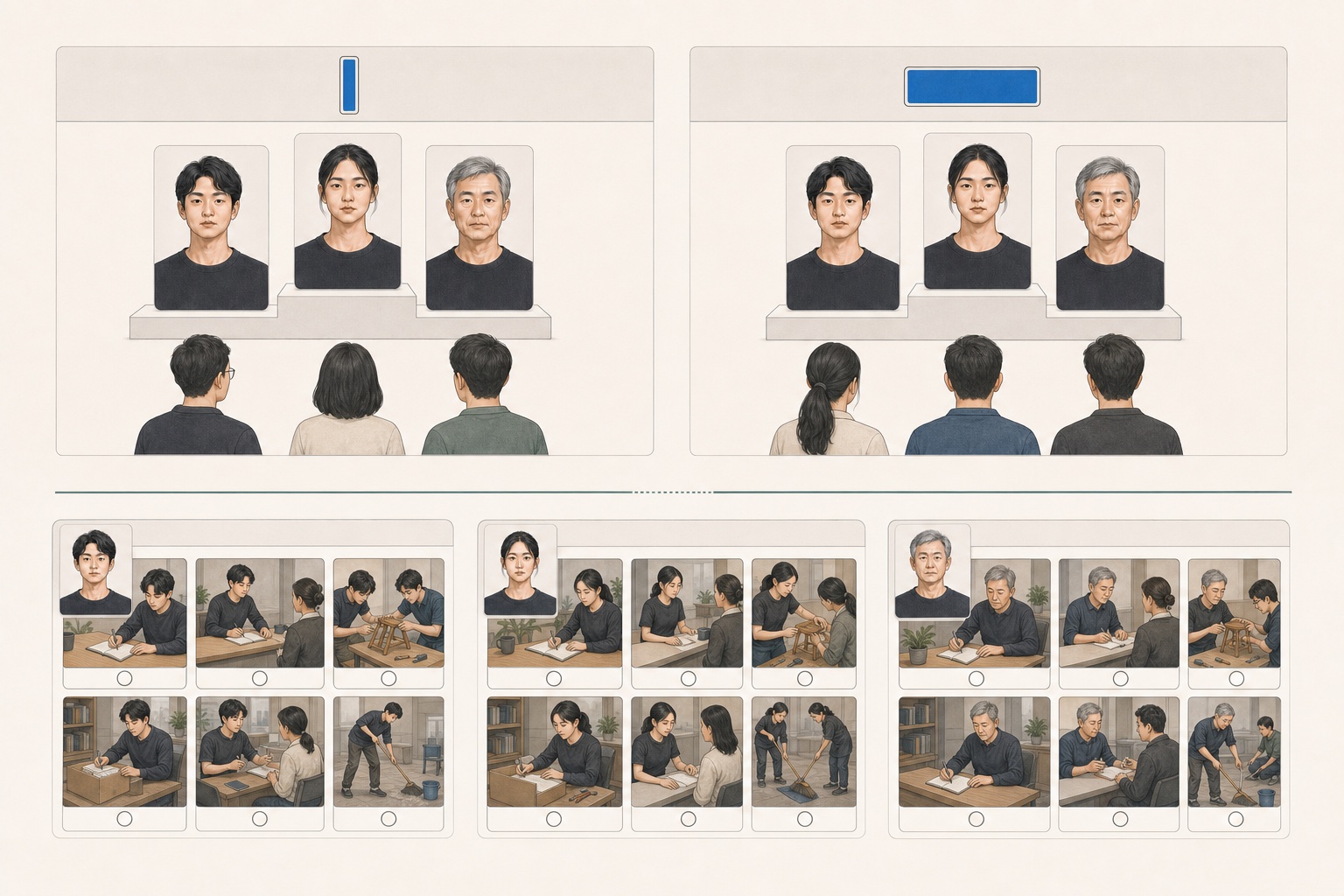 两组观察者对同三张照片排序一致,下方现实行为记录彼此独立