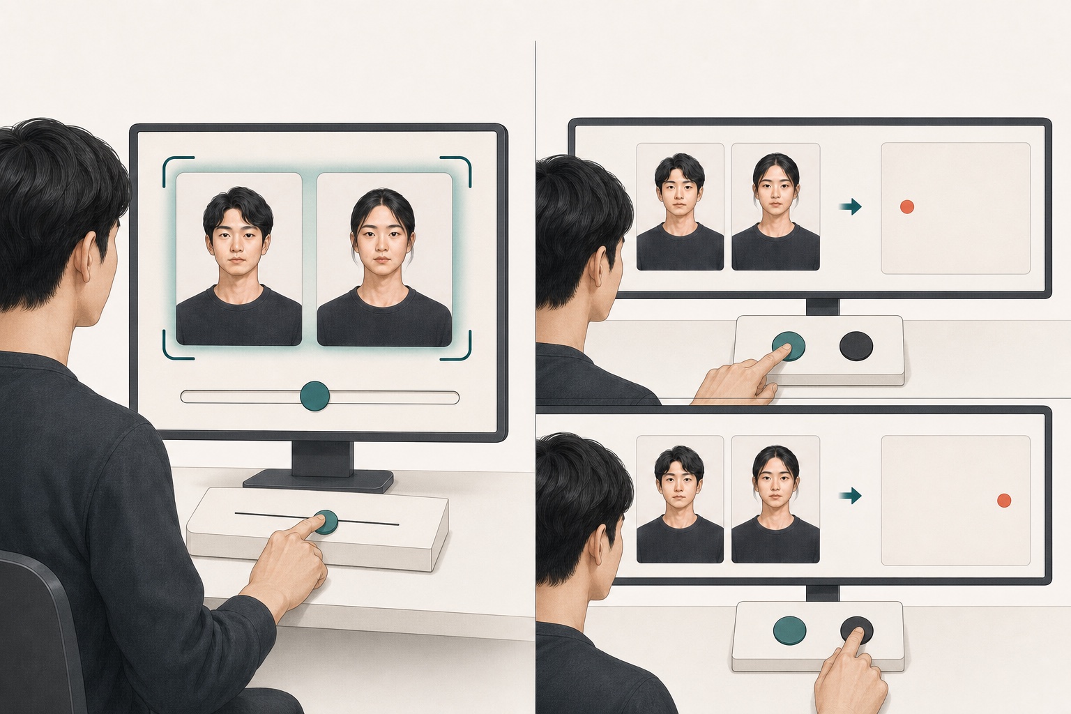 同一对面孔用于明确社会评分任务和左右平衡的点探测任务