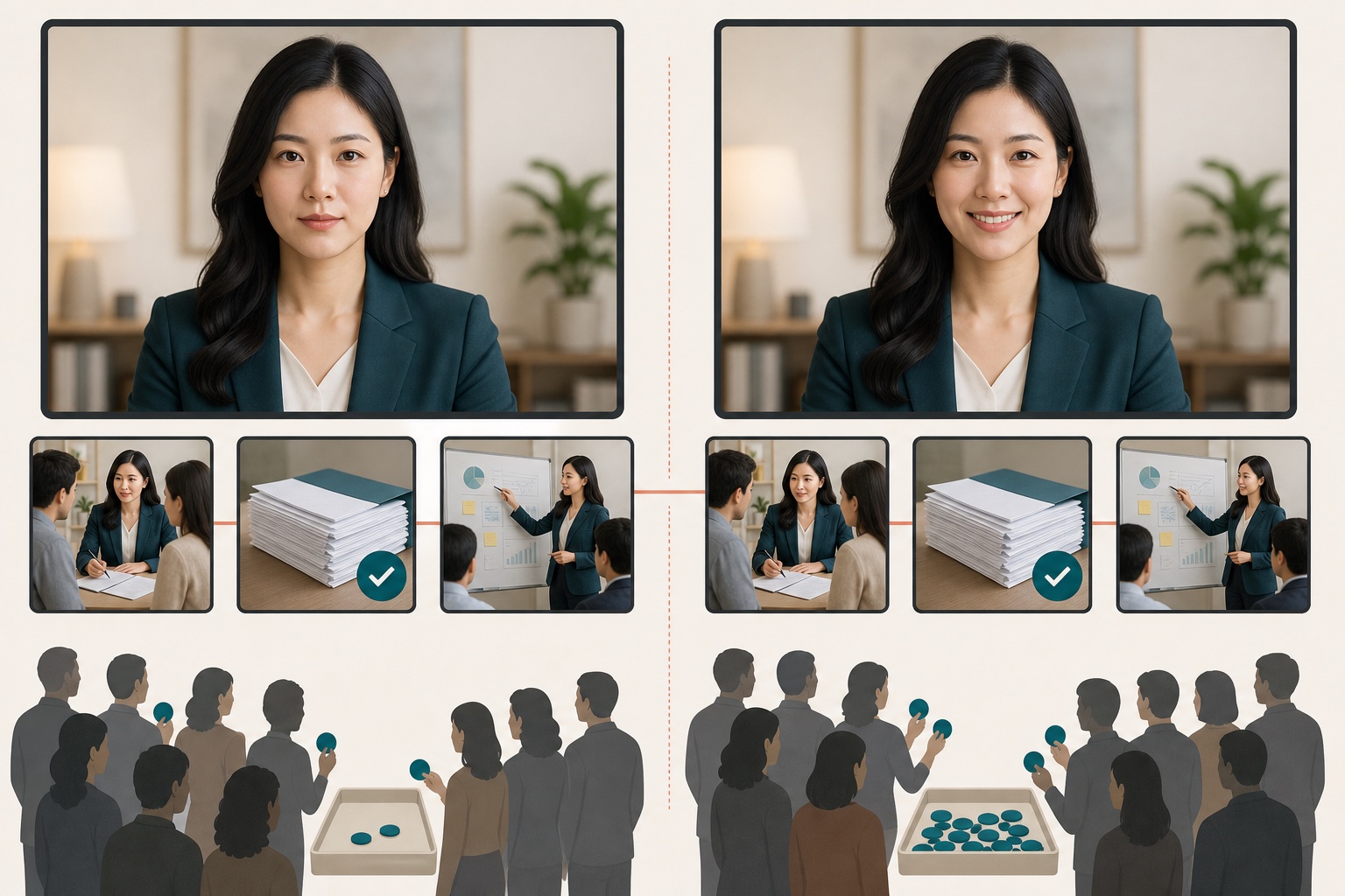 同一人的中性照与自然笑照引发不同接近选择但配有完全相同工作记录的对照