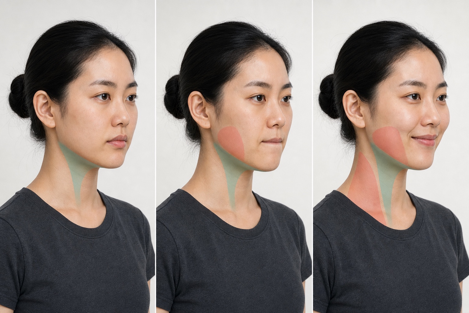 同一人物自然闭唇咬紧和微笑时的下颌线状态