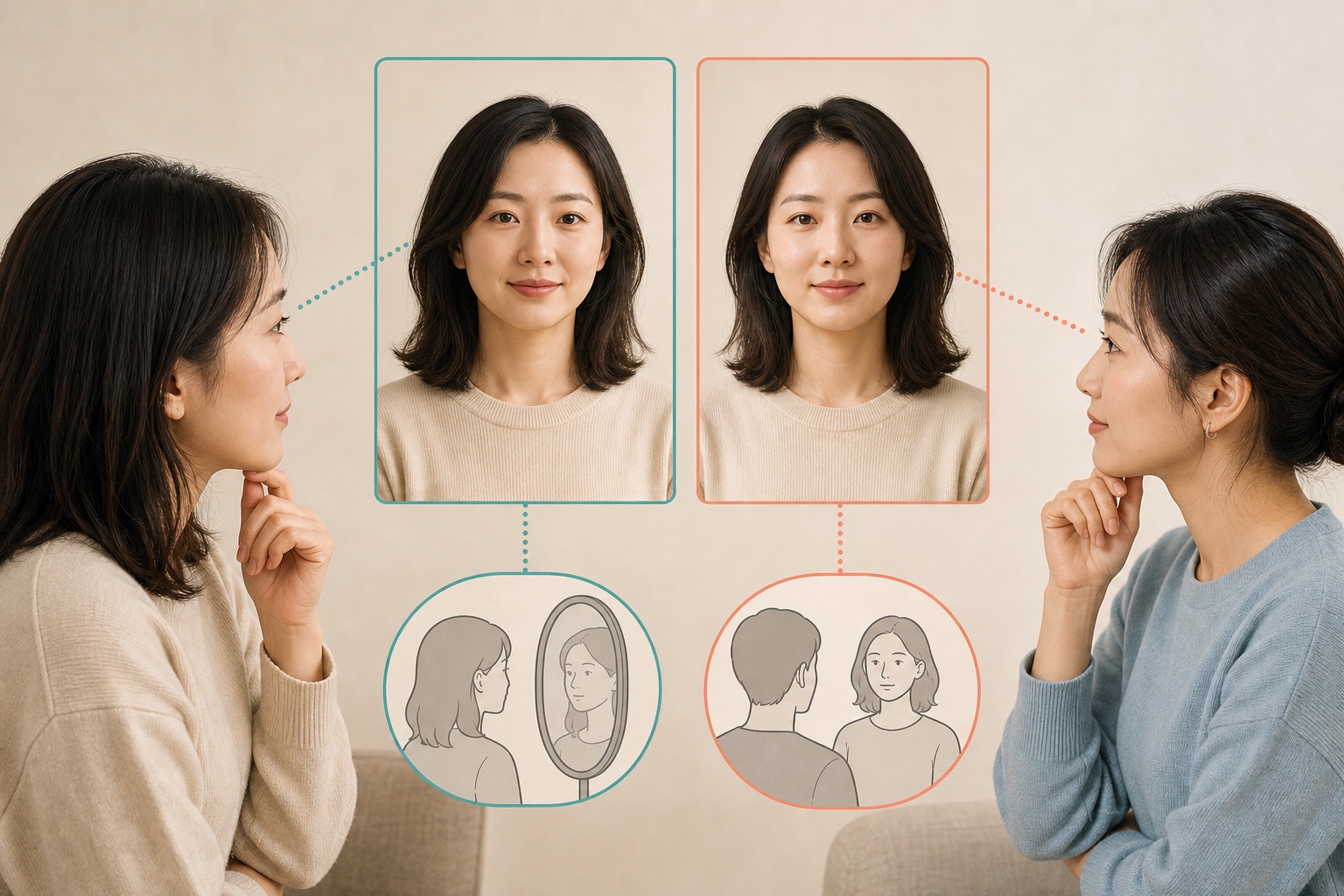 本人和熟人对同一对镜像与普通照片偏好方向不同