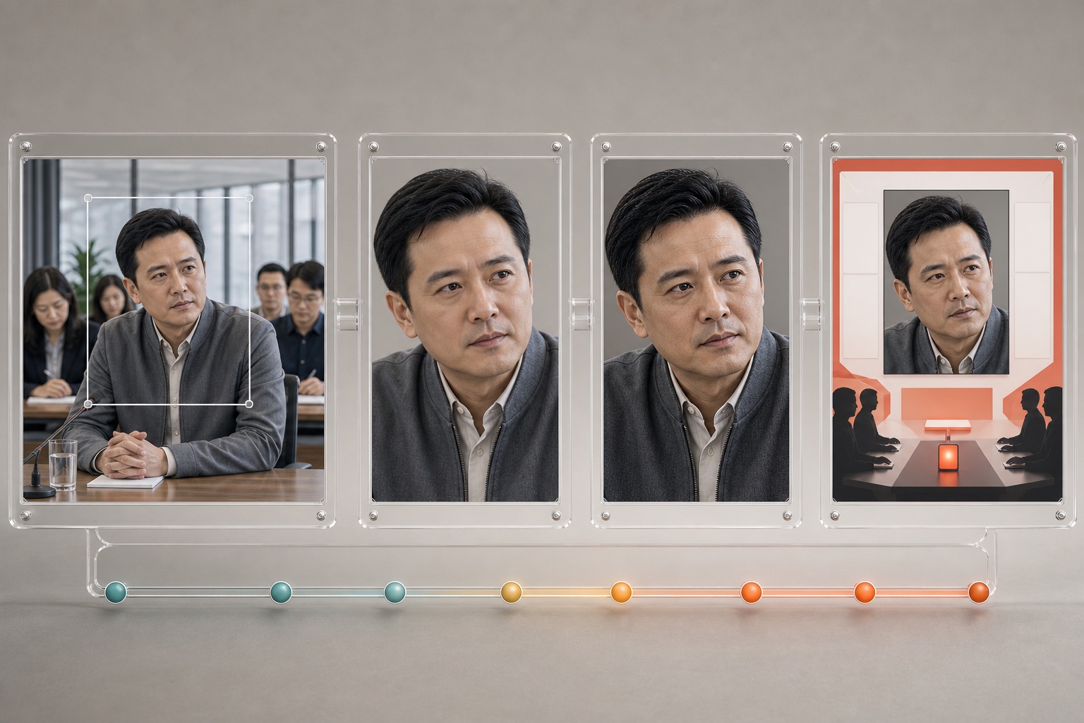 同一原片经过面部紧裁高对比压暗和强硬事件框架后变得更紧张的处理链