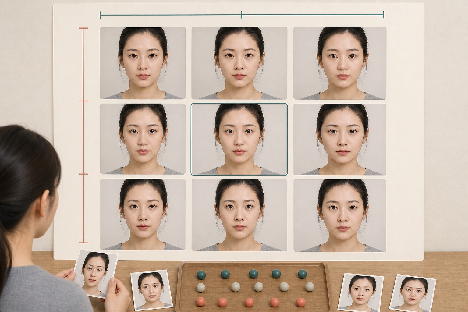 同一五官只改变眼口距离和眼间距形成的九宫格